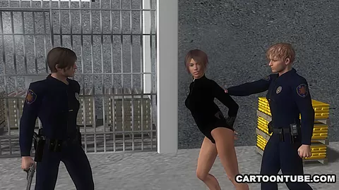3D Babe Takes it in All Holes From Two Studs