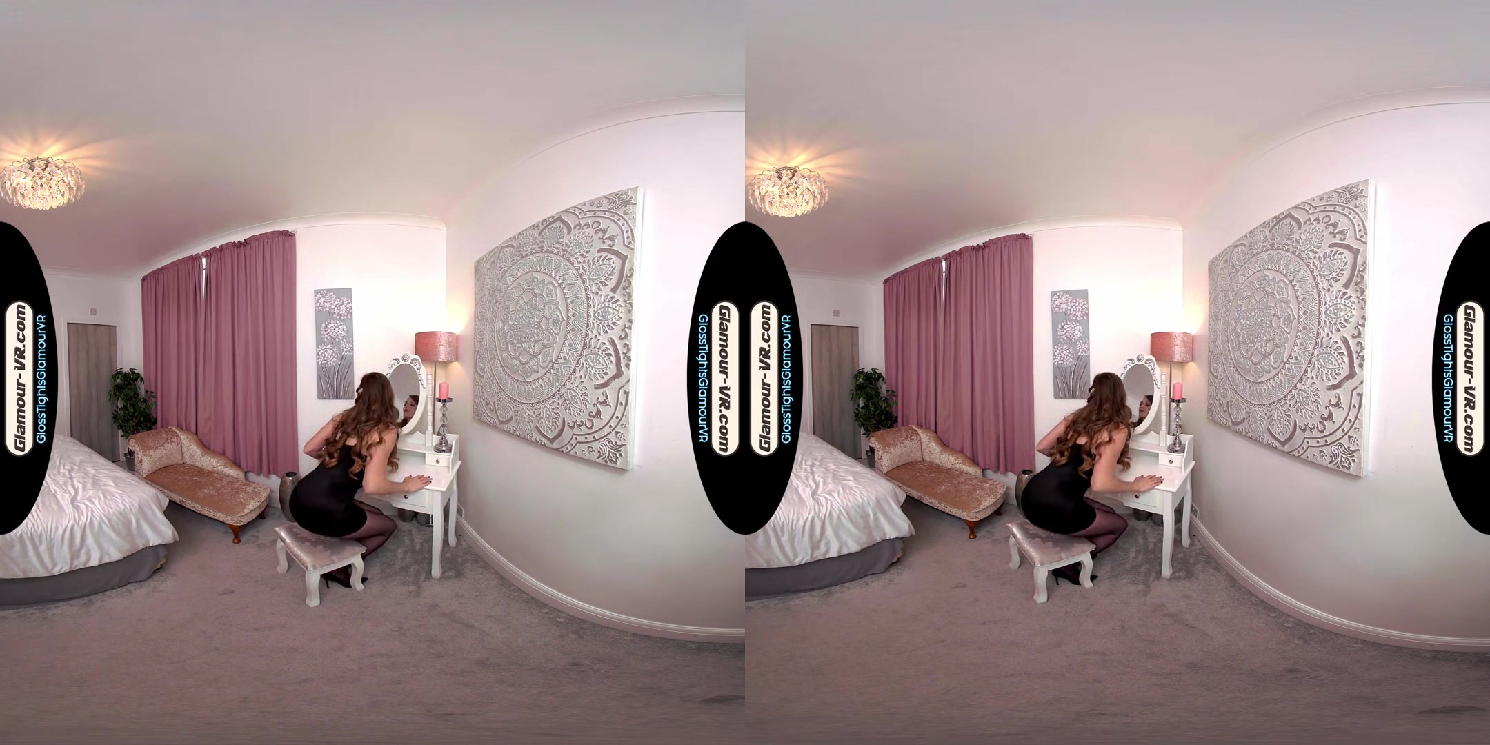 Honour May LBD With Black Glossy Crotchless Legwear & Special Surprise Afternoon Treat - 8K VR