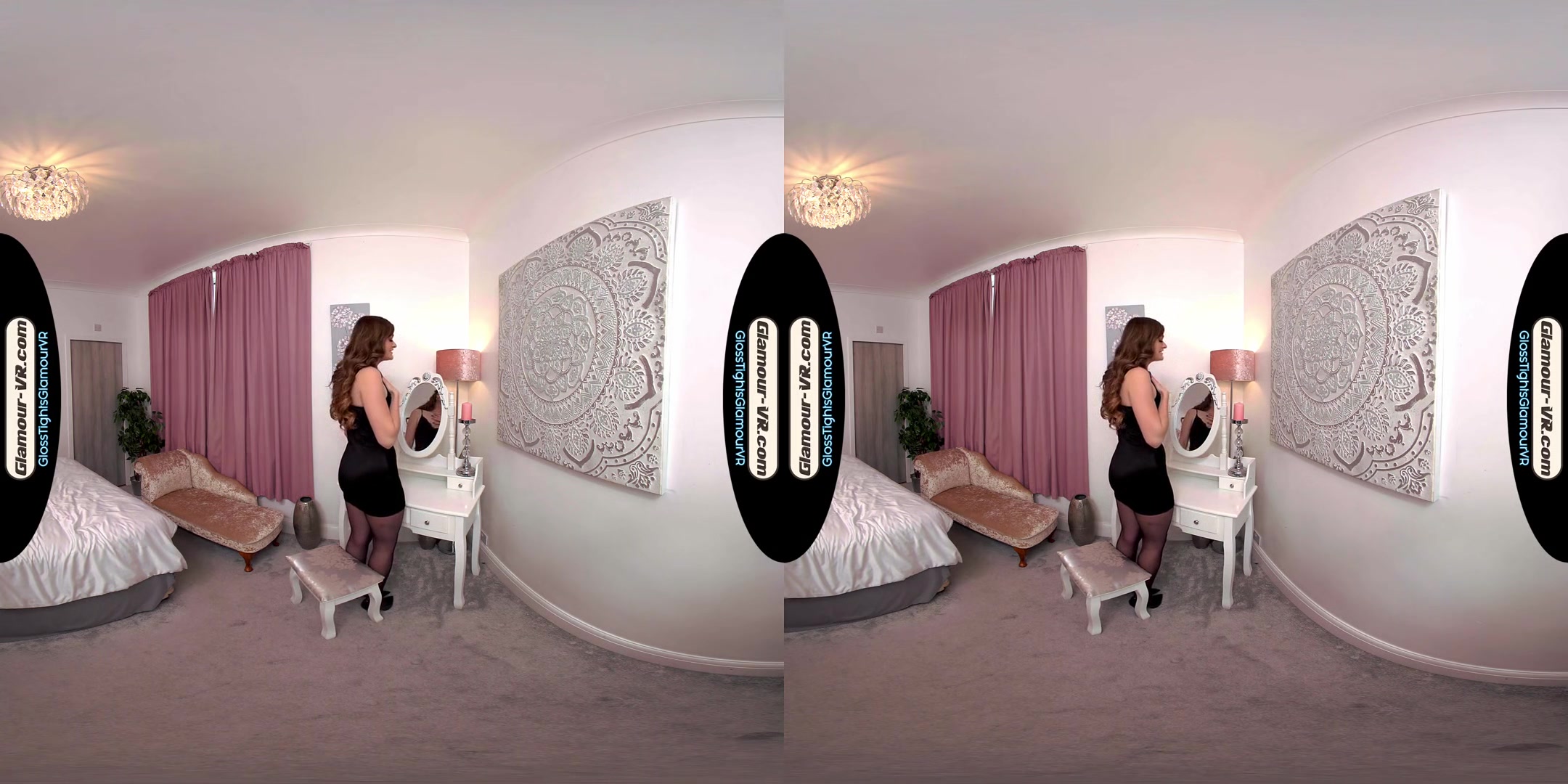 Honour May LBD With Black Glossy Crotchless Legwear & Special Surprise Afternoon Treat - 8K VR