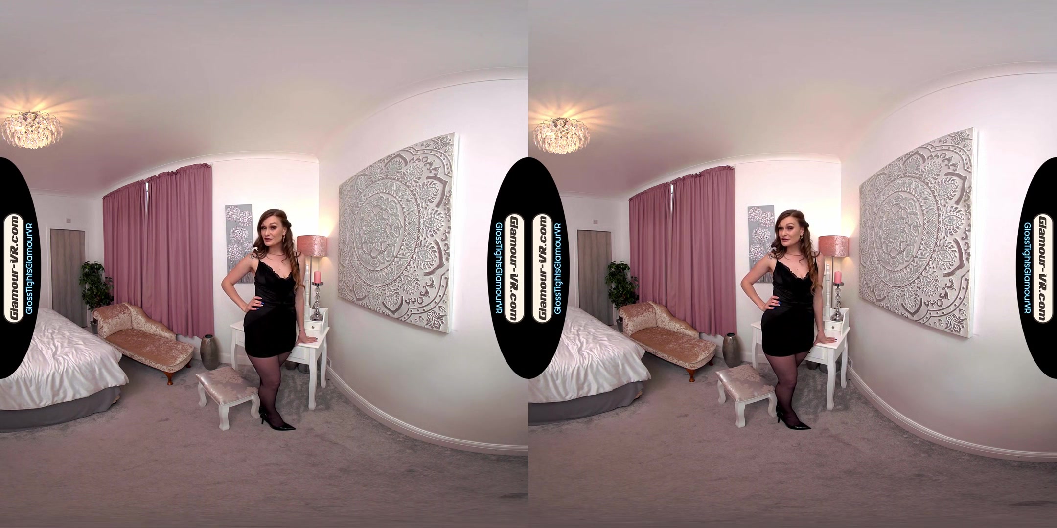 Honour May LBD With Black Glossy Crotchless Legwear & Special Surprise Afternoon Treat - 8K VR