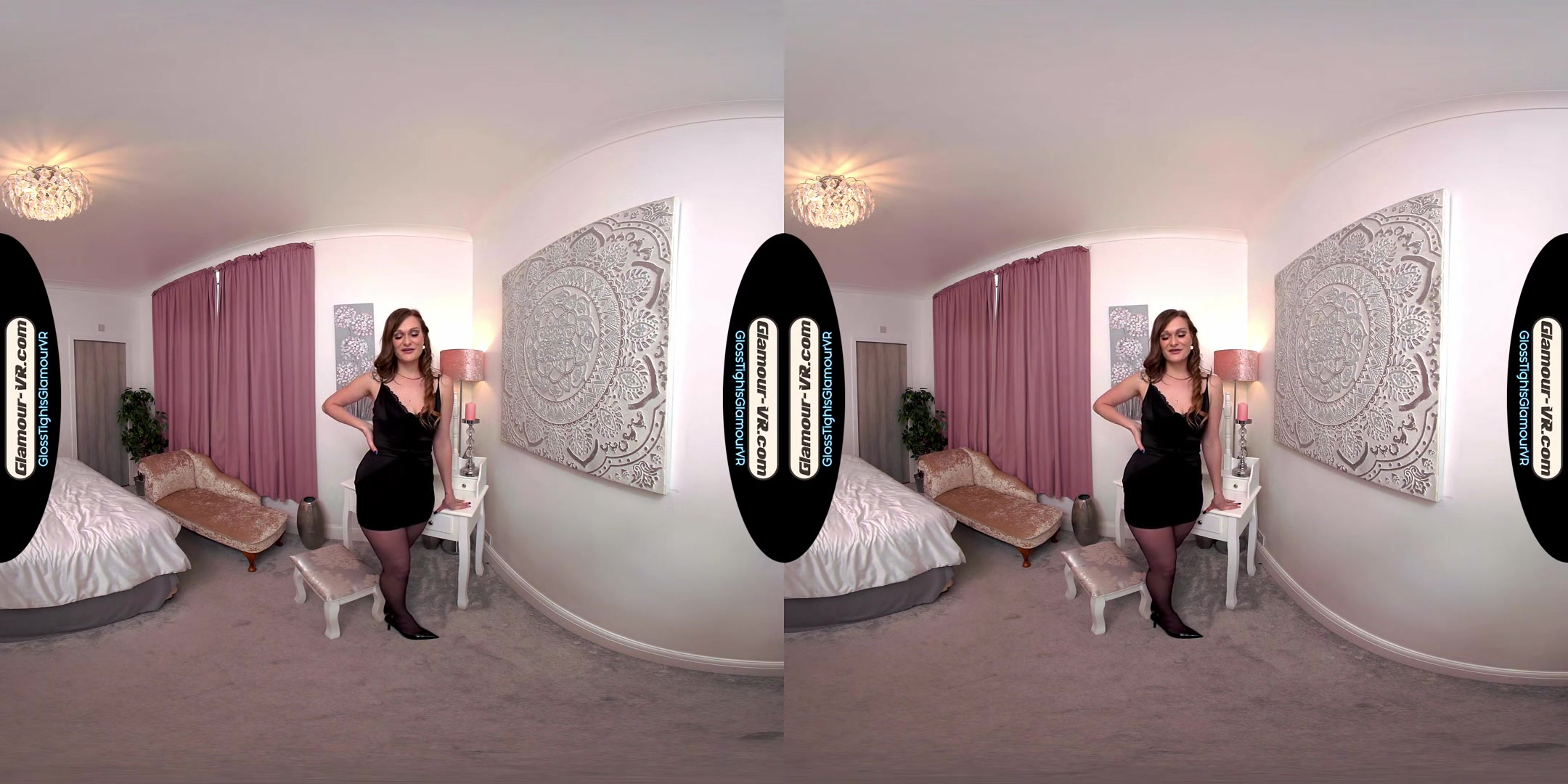 Honour May LBD With Black Glossy Crotchless Legwear & Special Surprise Afternoon Treat - 8K VR