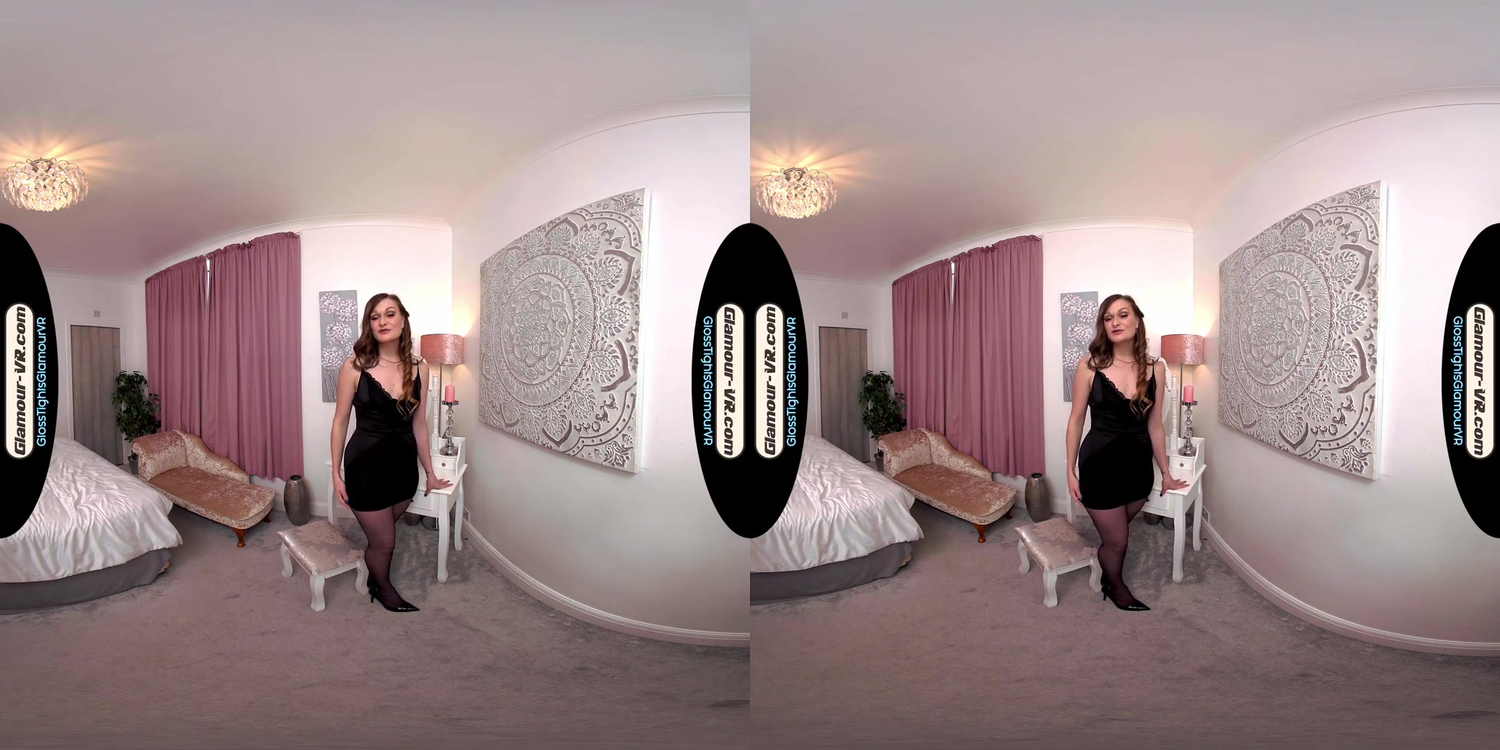 Honour May LBD With Black Glossy Crotchless Legwear & Special Surprise Afternoon Treat - 8K VR