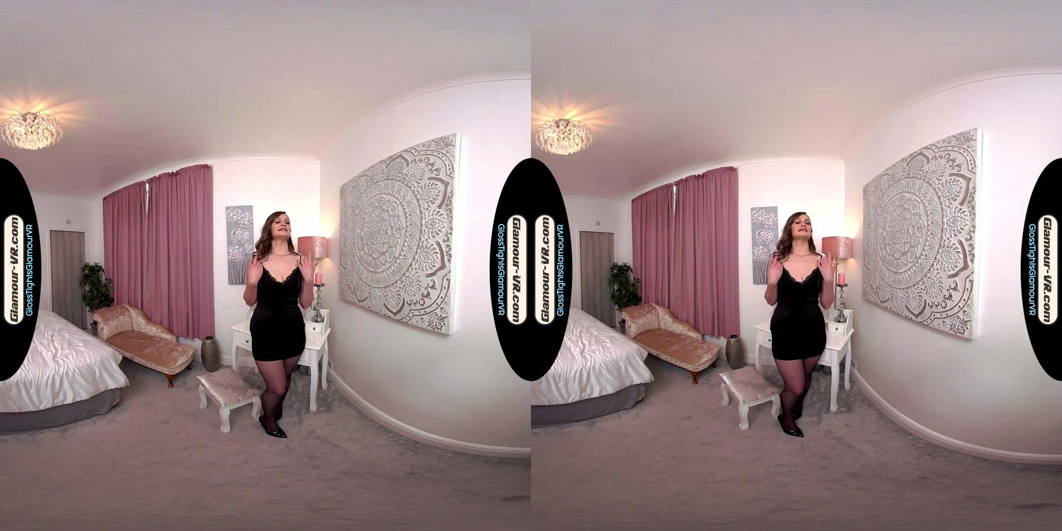 Honour May LBD With Black Glossy Crotchless Legwear & Special Surprise Afternoon Treat - 8K VR