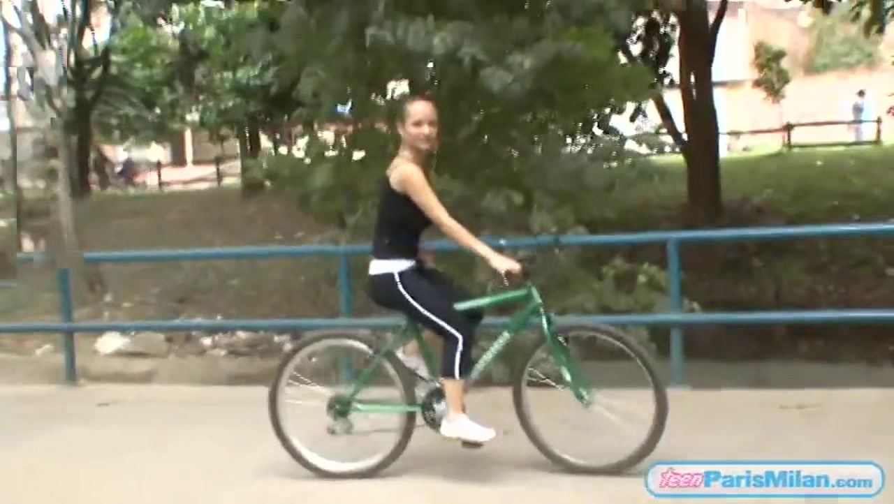 Busty fit teen slut cycles around town