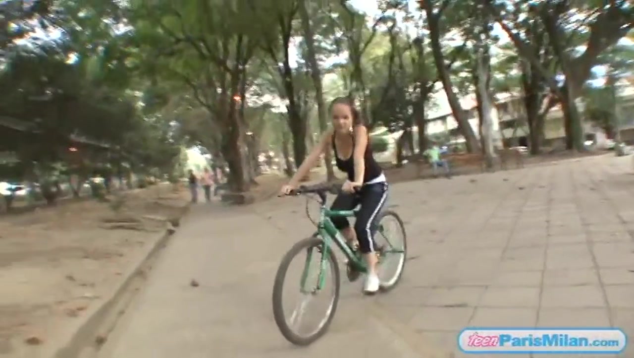Busty fit teen slut cycles around town
