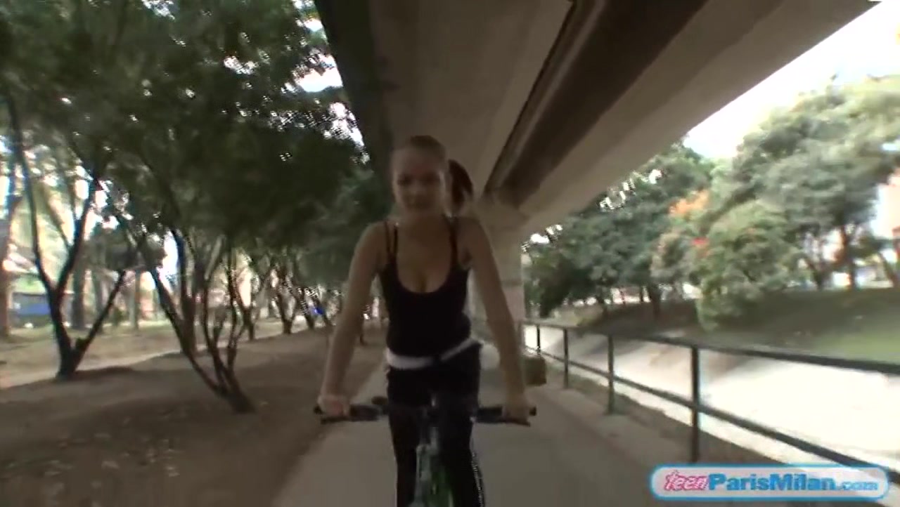 Busty fit teen slut cycles around town