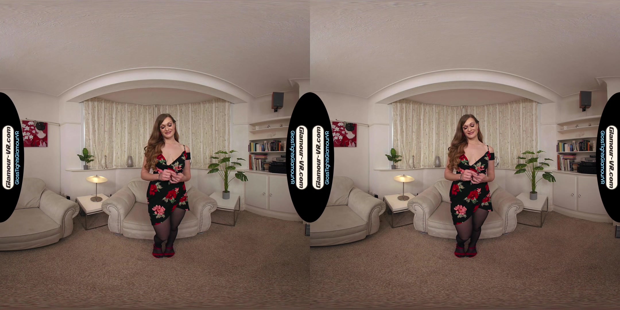Honour May Black Floral Dress With Black Glossy Legwear Special X-Rated Treat - 8k Vr