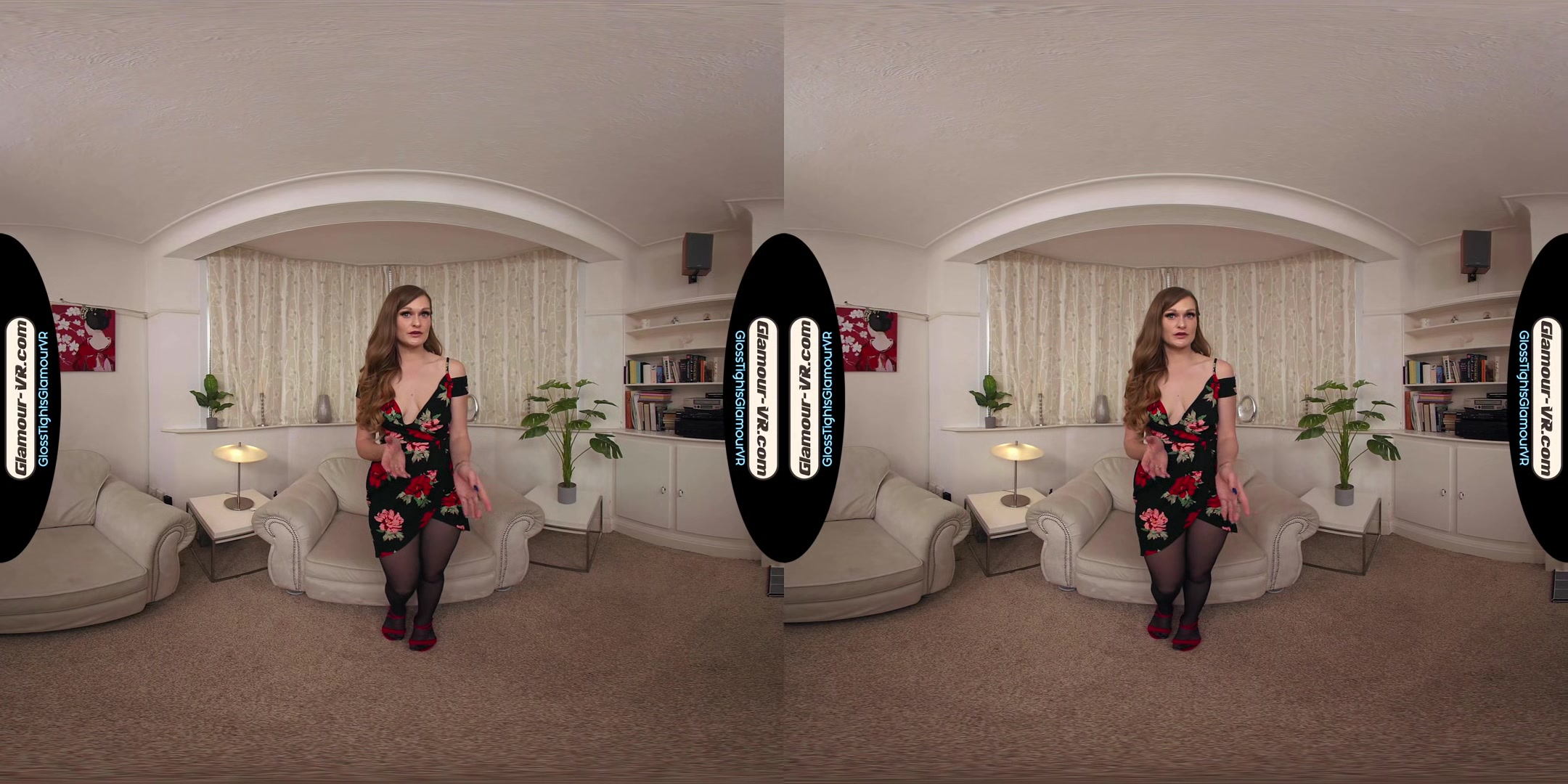 Honour May Black Floral Dress With Black Glossy Legwear Special X-Rated Treat - 8k Vr
