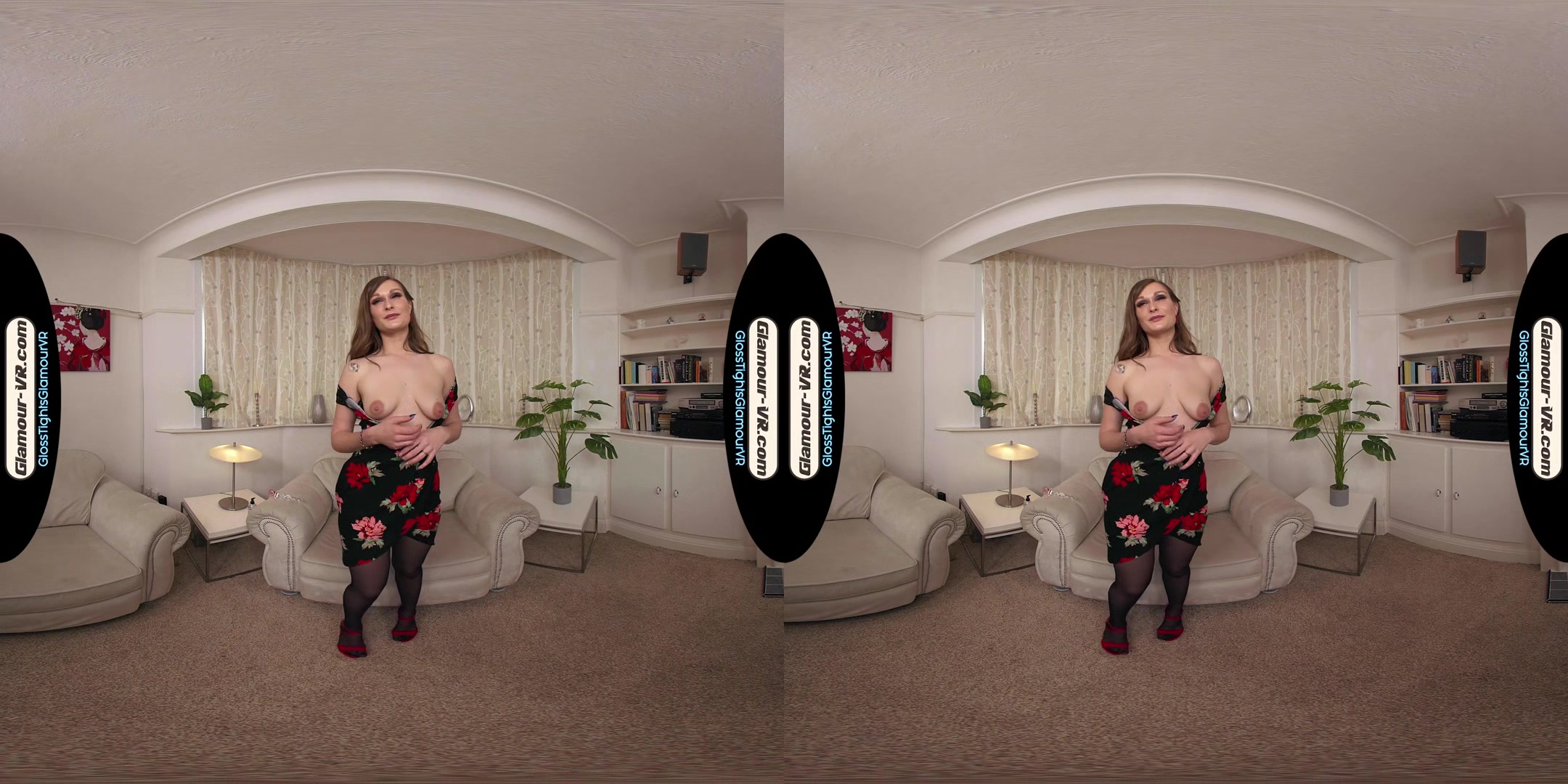 Honour May Black Floral Dress With Black Glossy Legwear Special X-Rated Treat - 8k Vr