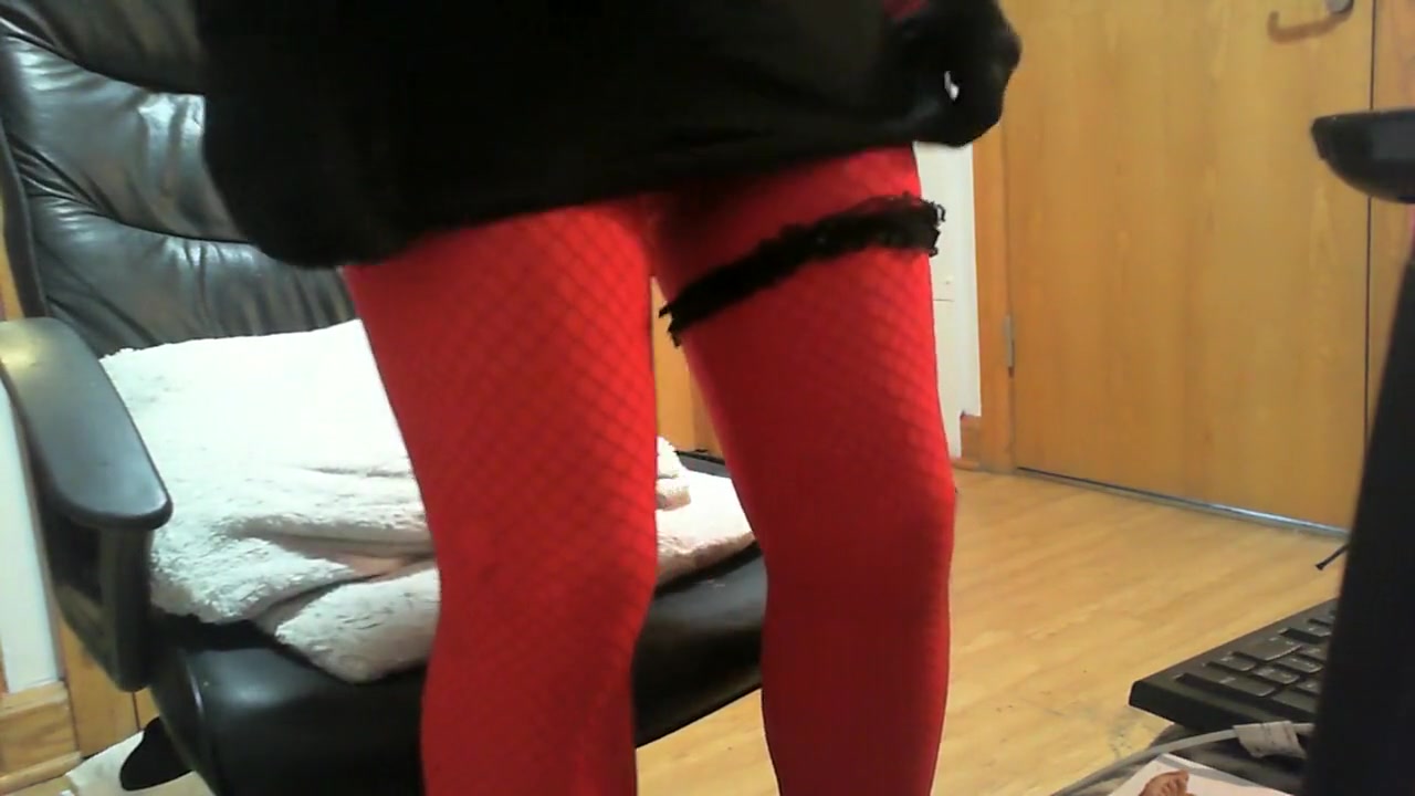 Stocking CD hard cock wank