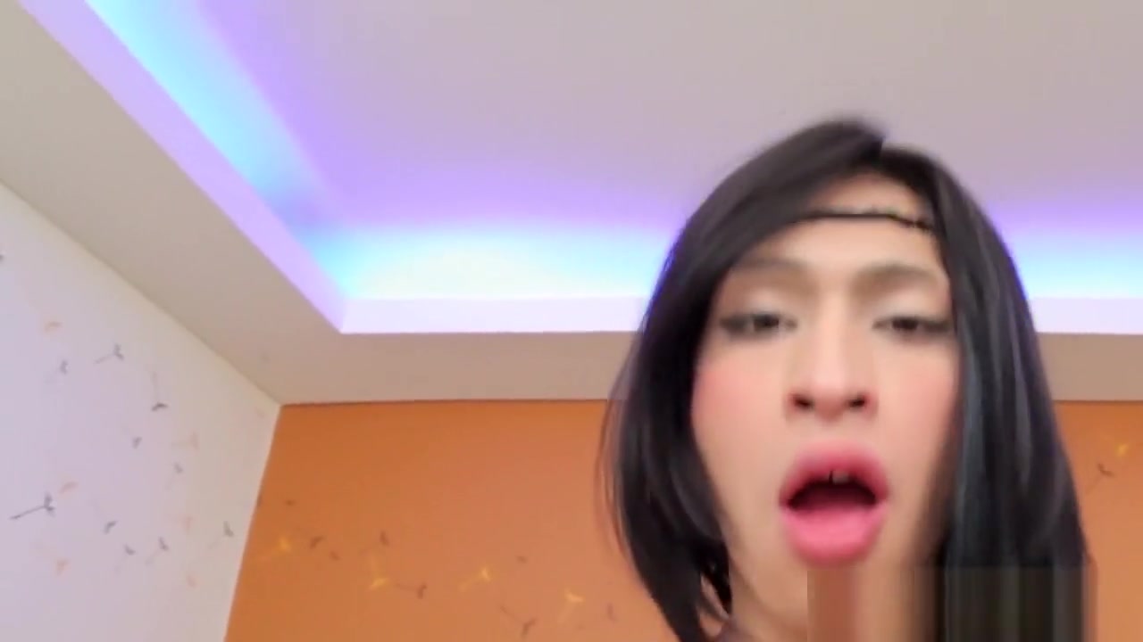 Stockinged latina tgirl fucked while tugging