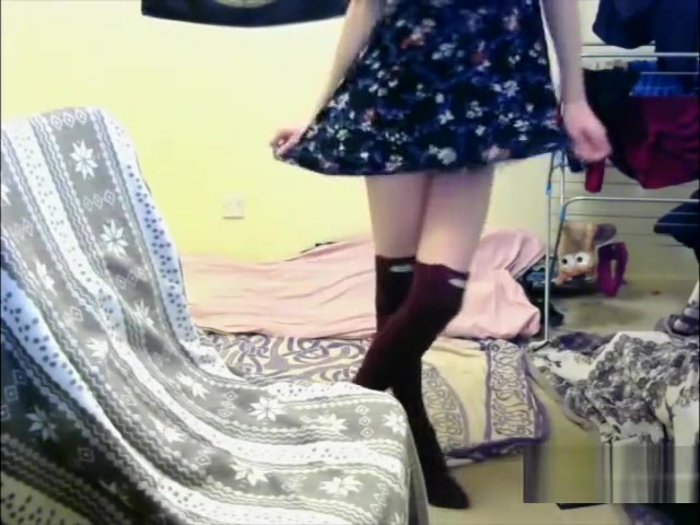 Sexy Cute Transgirl Jerking Cock In Dress Stockings