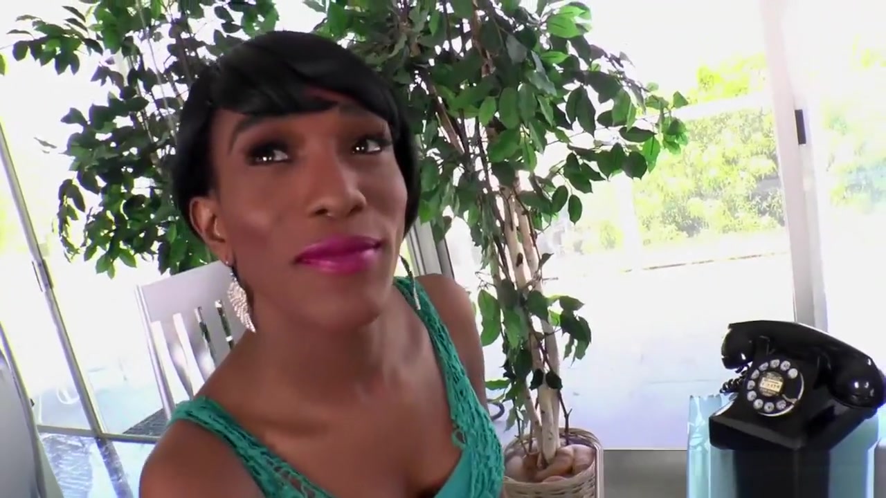 Horny ebony shemale masturbated in front of a camera