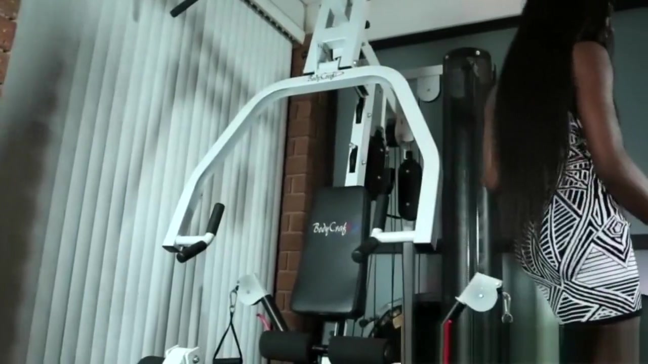 Black trans babe masturbating at the gym