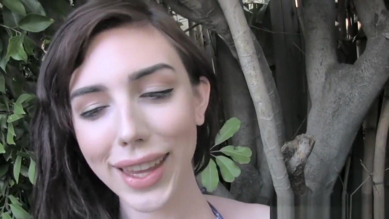 Skinny inked tgirl jerks her cock outside