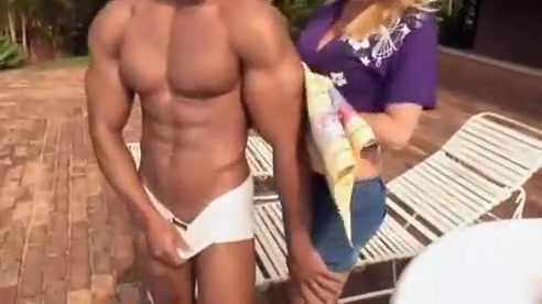 Hunk Rides blonde trannys penis Poolside