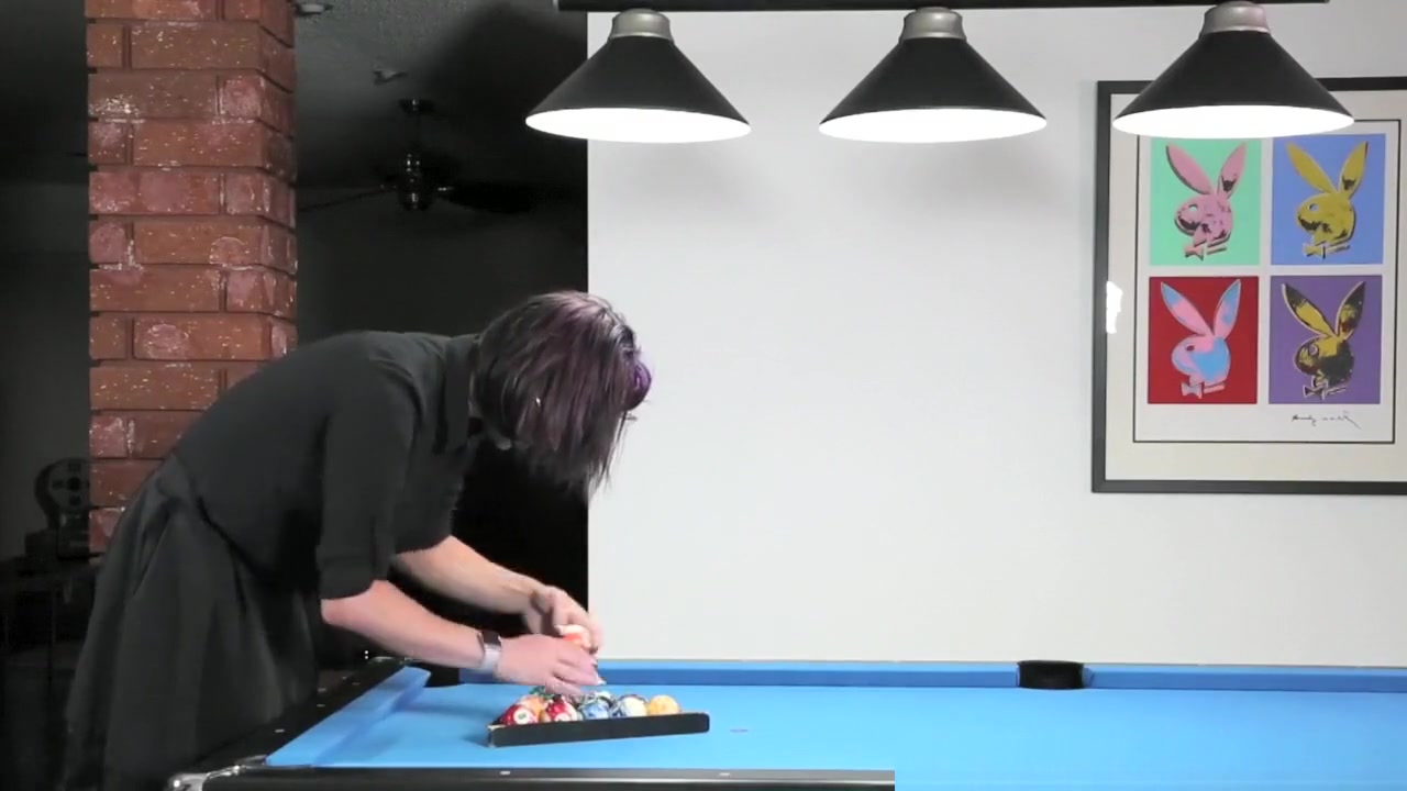 Nipplepierced t-girl masturbates on pooltable