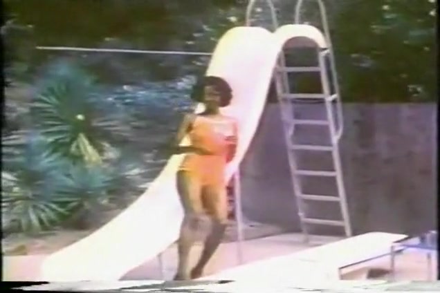 Vintage chocolate tgirl surprises pool boy with her cock