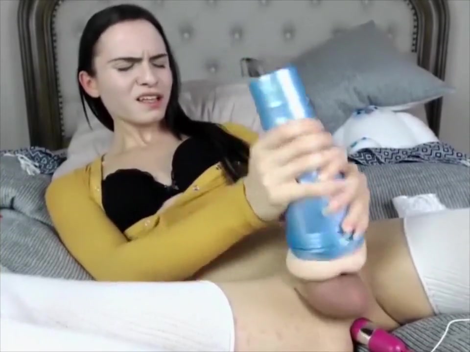 Brunette Tgirl fucks fleshlight