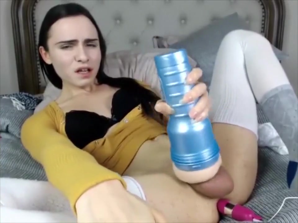 Brunette Tgirl fucks fleshlight