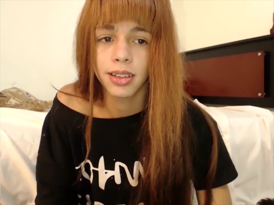 Long hair brunette trap jerks off on webcam