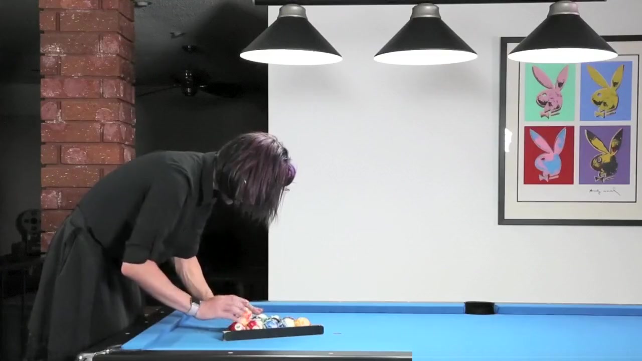Tattooed pierced tgirl wanks on pooltable