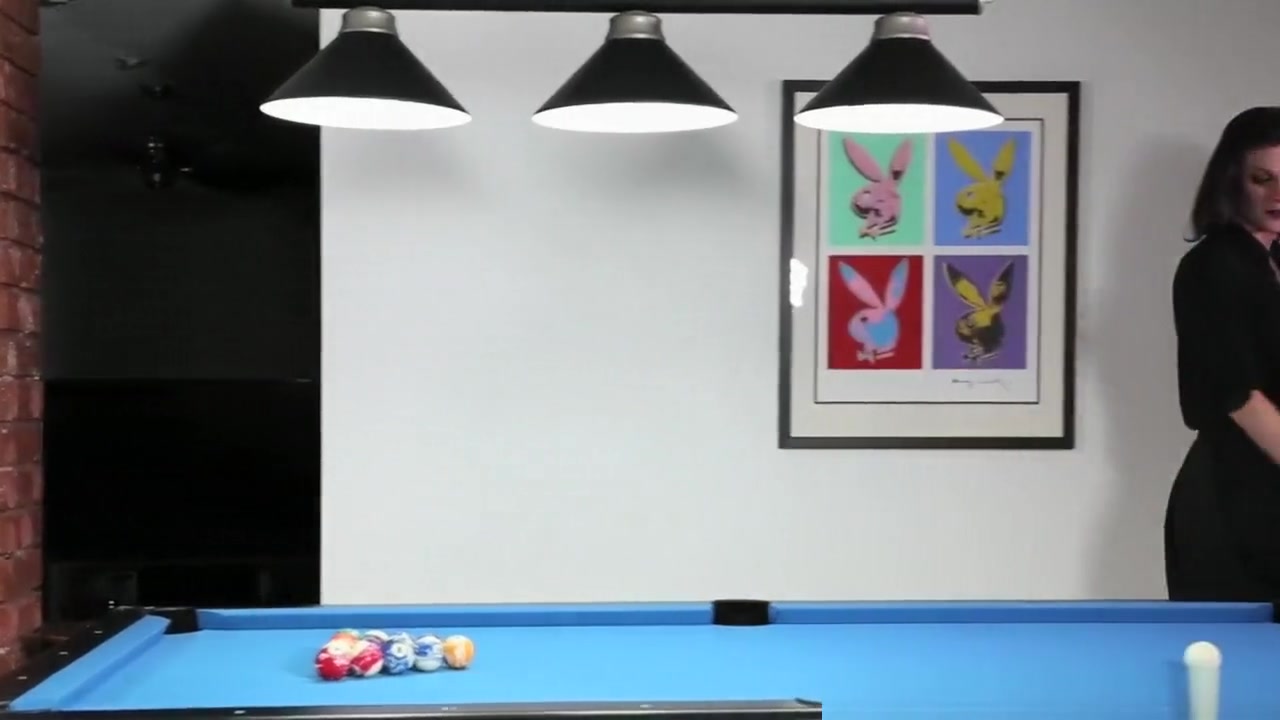 Tattooed pierced tgirl wanks on pooltable
