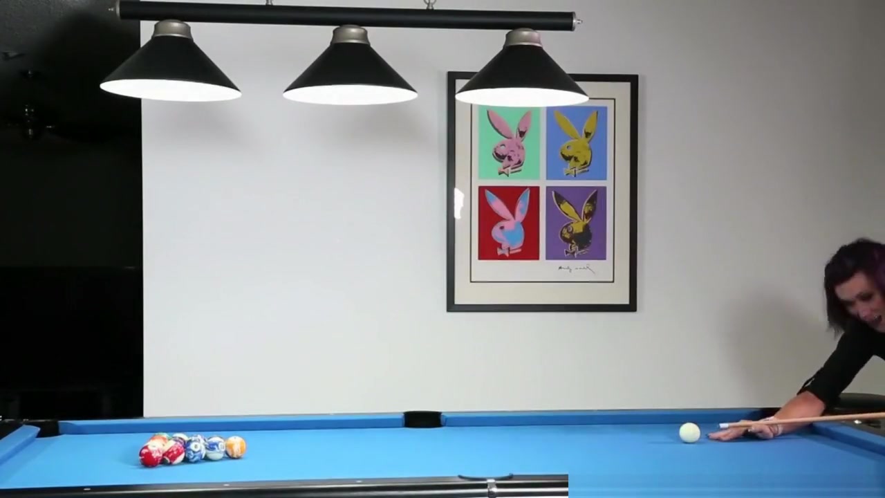 Tattooed pierced tgirl wanks on pooltable