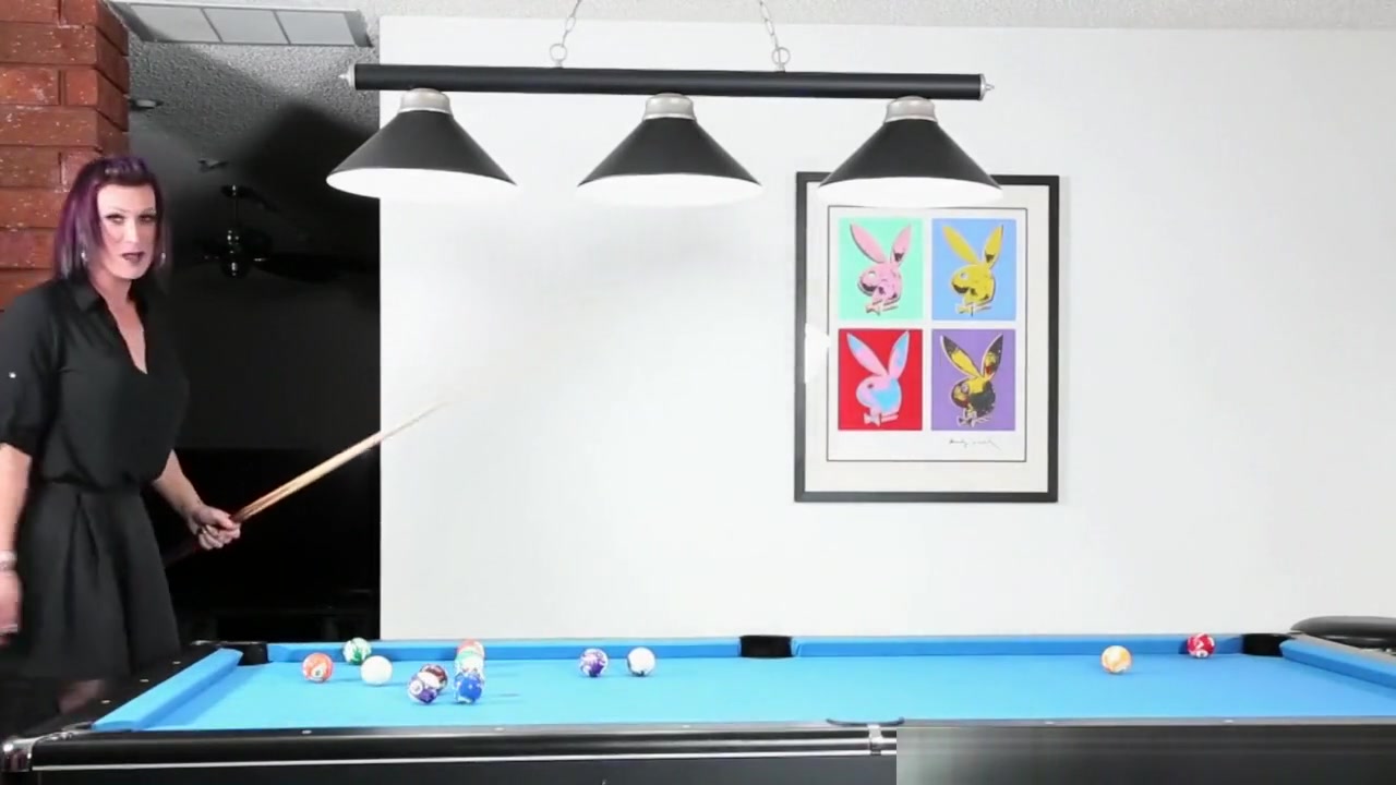 Tattooed pierced tgirl wanks on pooltable