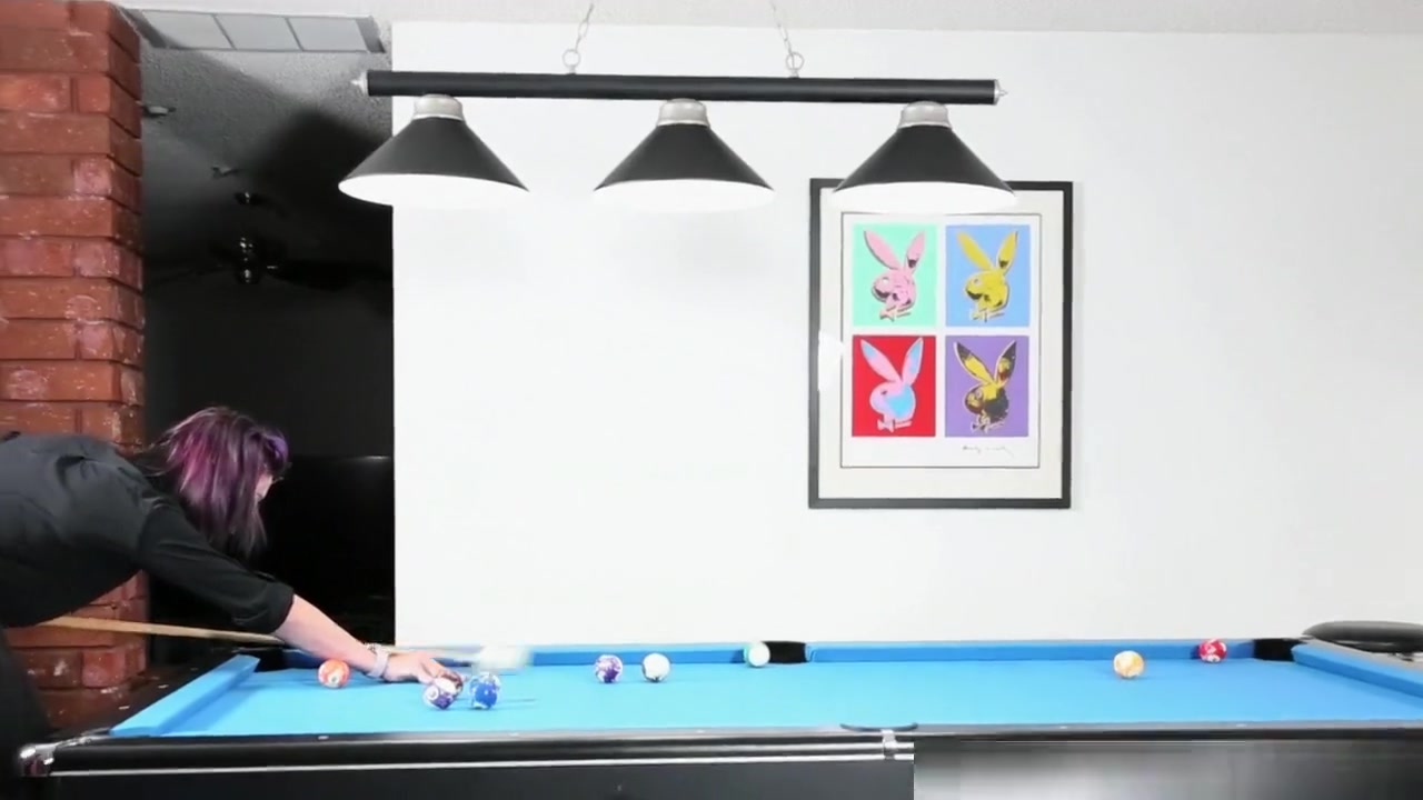 Tattooed pierced tgirl wanks on pooltable
