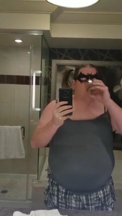 Lost bet in Vegas! Chubby sissy has to drink her piss and cum on Halloween