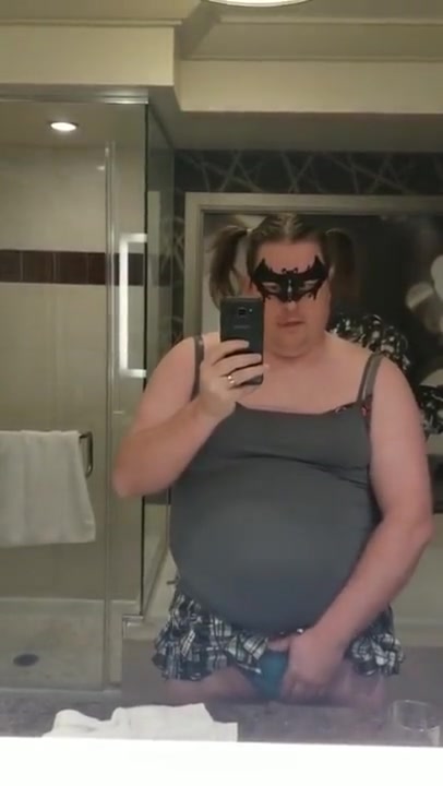 Lost bet in Vegas! Chubby sissy has to drink her piss and cum on Halloween
