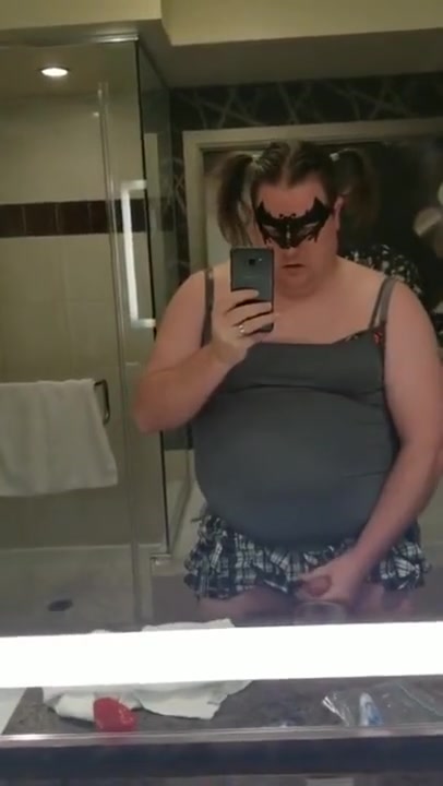 Lost bet in Vegas! Chubby sissy has to drink her piss and cum on Halloween