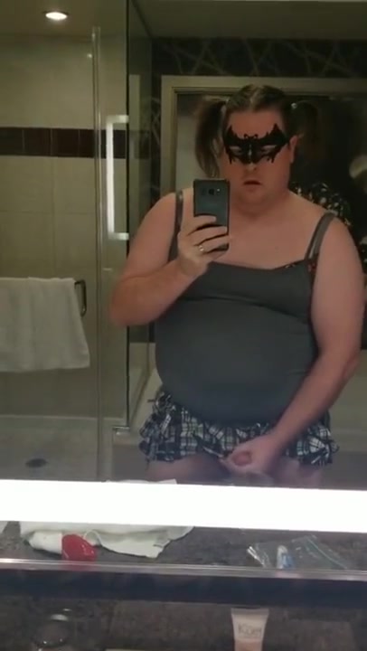 Lost bet in Vegas! Chubby sissy has to drink her piss and cum on Halloween