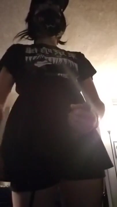 Crossdressing tall femme boy strokes cock and cums