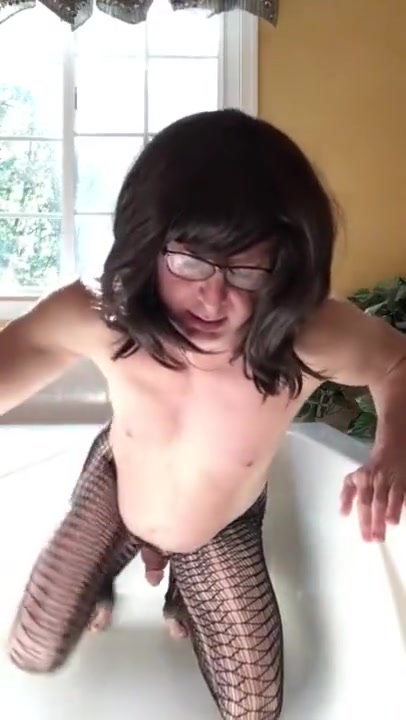Mature CD riding 9 inch dildo and eating his own cum
