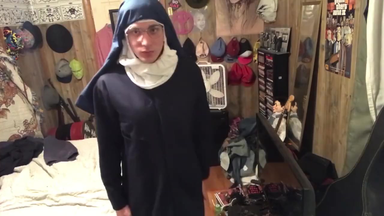 Tgirl Nun Strips And Shows Her Pussy For You(POV)