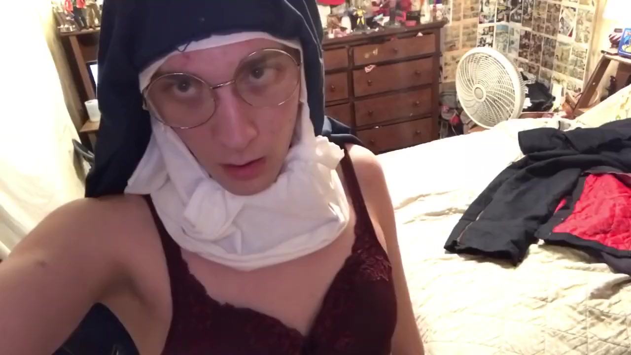 Tgirl Nun Strips And Shows Her Pussy For You(POV)