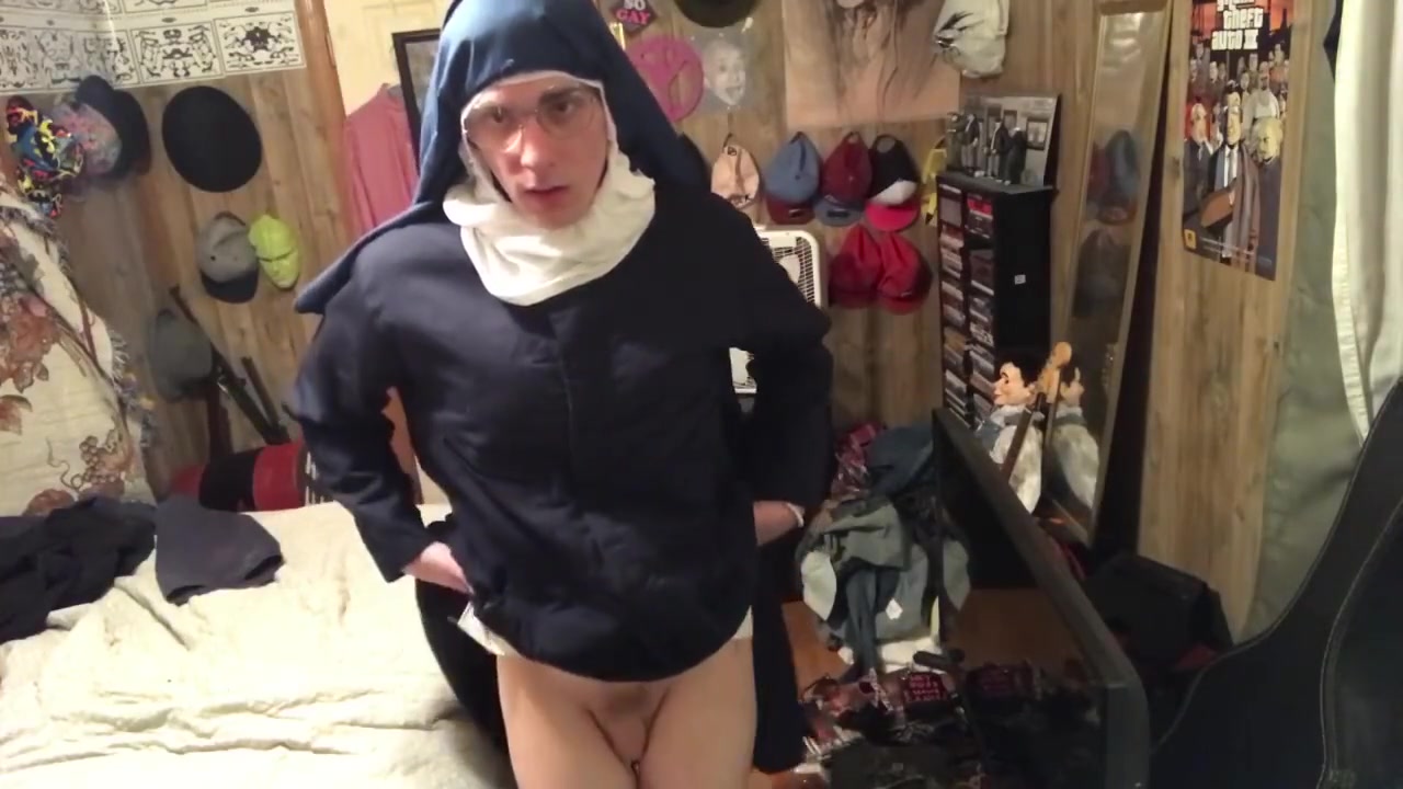 Tgirl Nun Strips And Shows Her Pussy For You(POV)