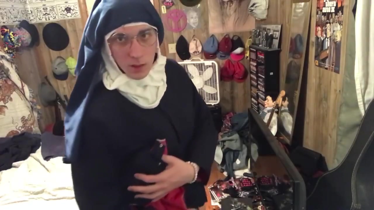 Tgirl Nun Strips And Shows Her Pussy For You(POV)