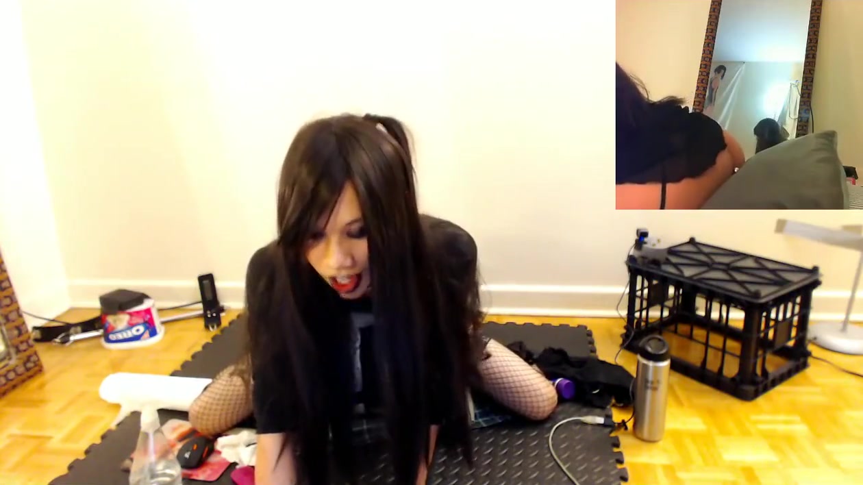 Asian Goth Crossdresser Triss humps pillow with vibrating buttplug