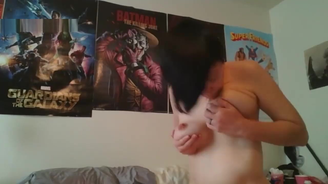 Goth pretty boy f2m plays with his big tits and pussy