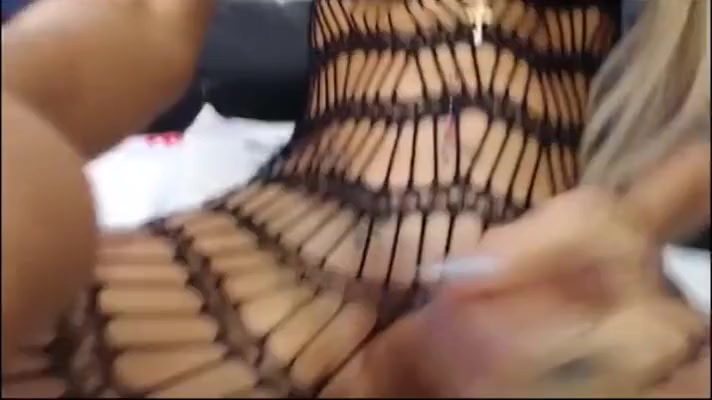 hot blond tranny with glassses dildo anal play and strokes big cock