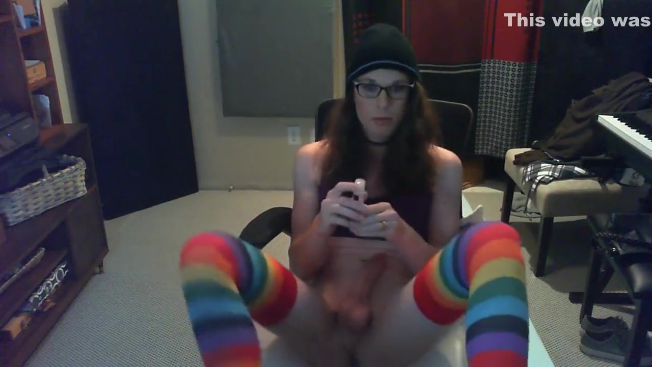 Cute tgirl fingers ass and struggles with a huge vibrator