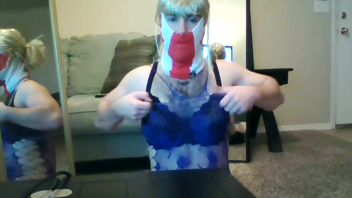 blonde canada crossdresser in purple lingerie