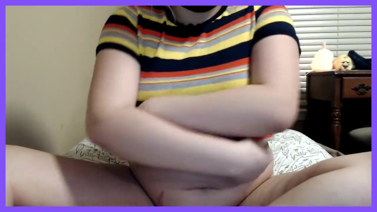 Chubby trans man with fat tits rubs his small cock against plush toy
