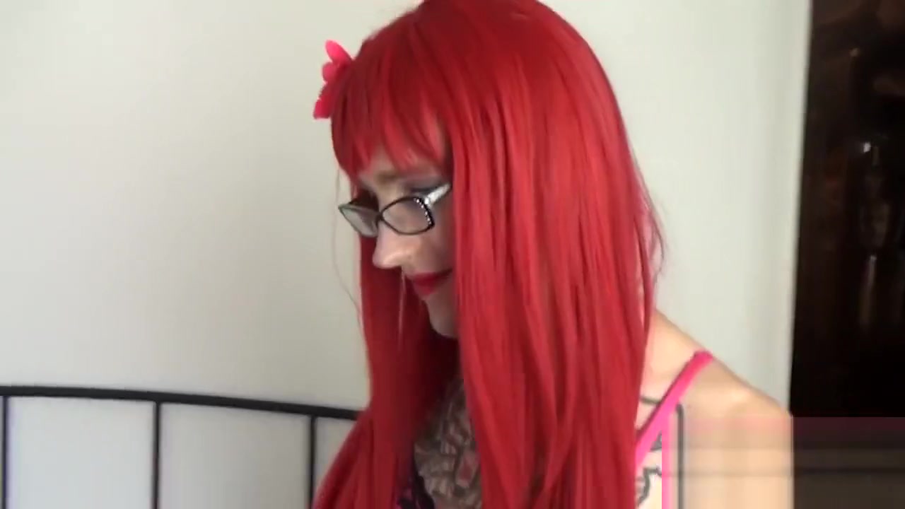 Tattooed redhead trans queen solo masturbating