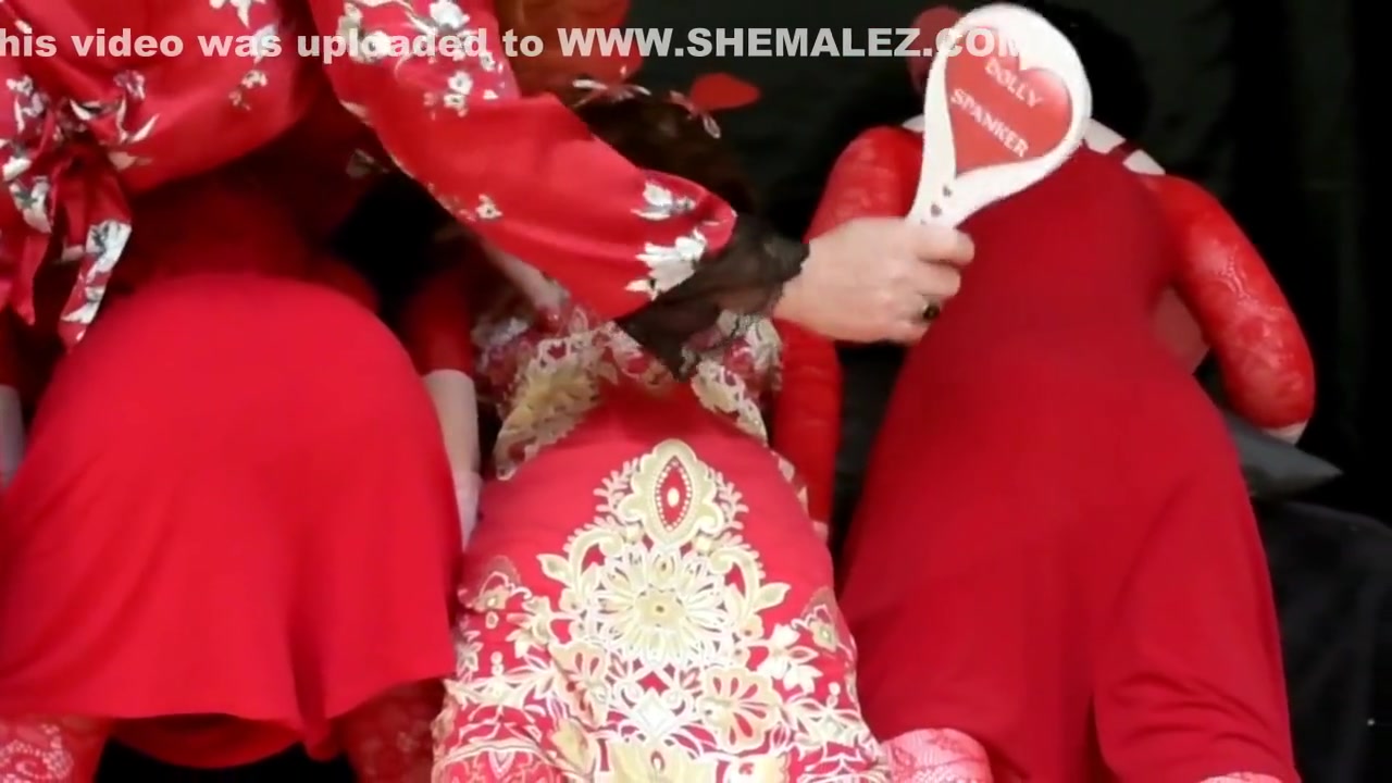 sissy Valentines Day cosplay with 3 blow up dolls 2 -spanking orgy