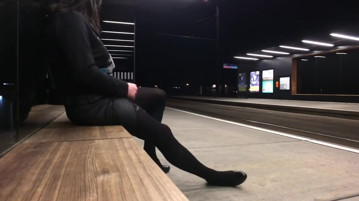 Crossdresser exposing at tram station