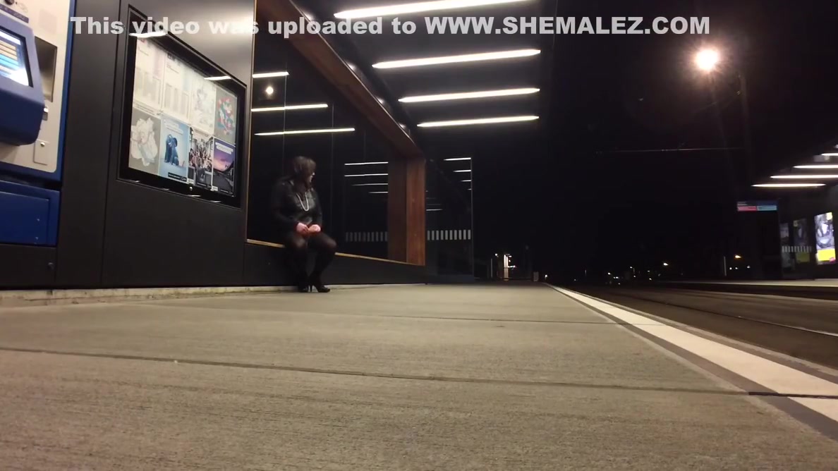 Crossdresser exposing at tram station